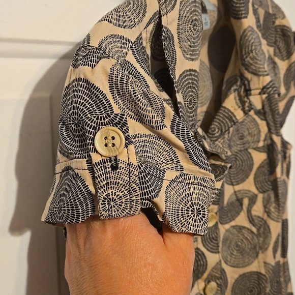 Merona Tunic Dress, Sz 4, Black, Cream, Circle Print, Drop waist, Cap Sleeve - Picture 4 of 11